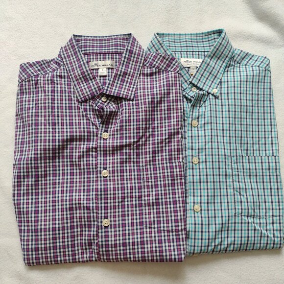 Peter Millar Mens Summer Comfort Check Shirts L Lot of 2 Performance Button Up - Picture 1 of 10